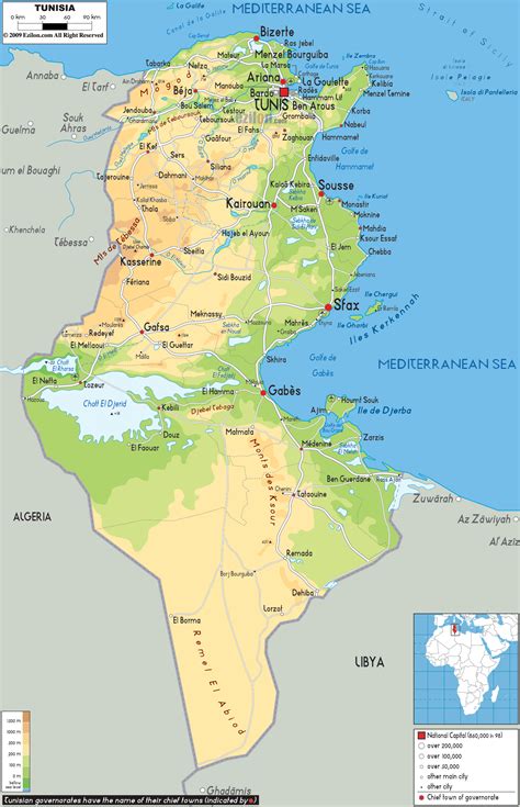 physical map of tunisia.